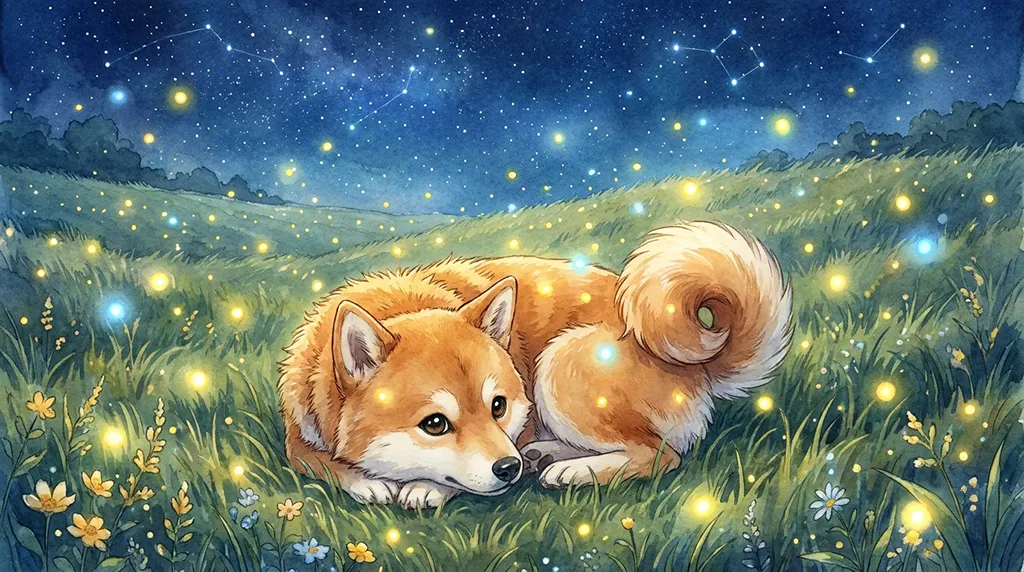 Sleeping Shiba Inu Firefly Meadow Anime Wallpaper