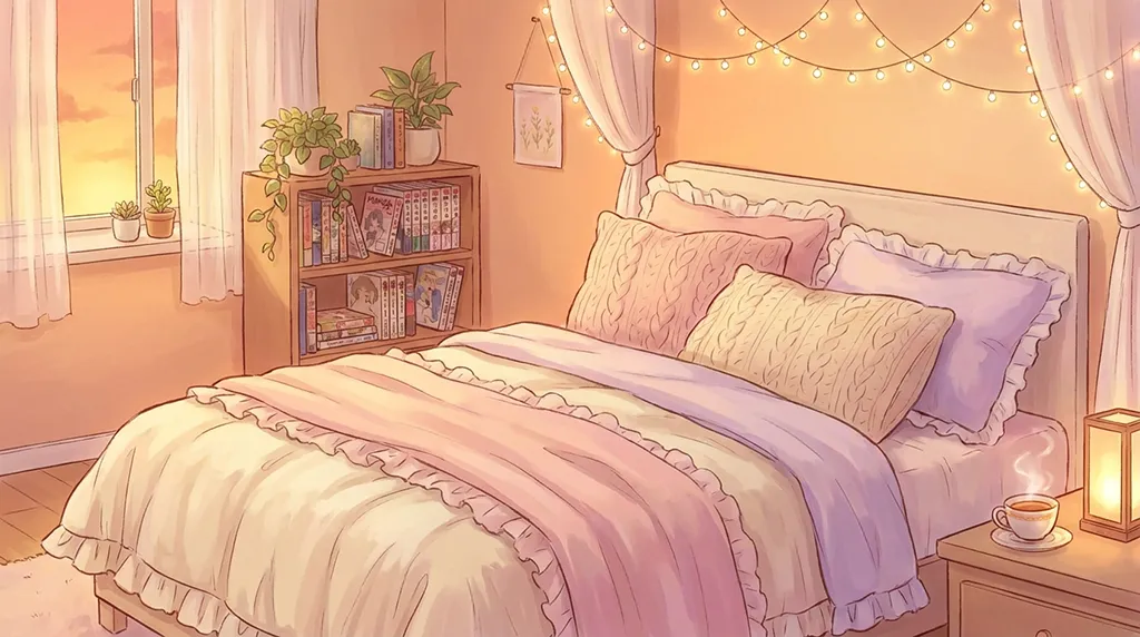 Soft Anime Cozy Pastel Bedroom Wallpaper