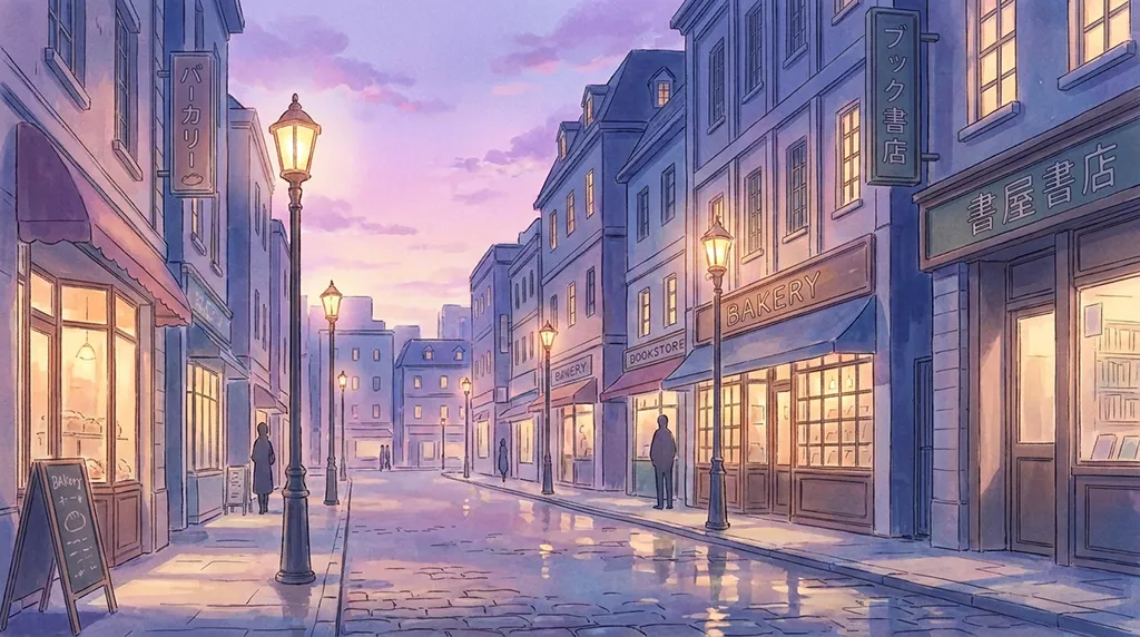 Soft Anime Evening Bookstore Street Wallpaper
