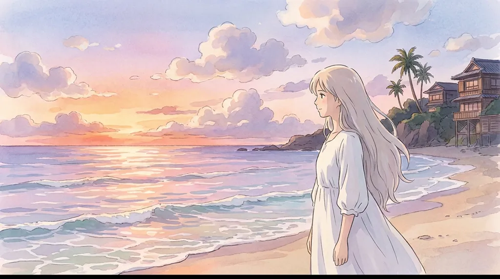 Soft Anime Girl Beach Sunset Wallpaper