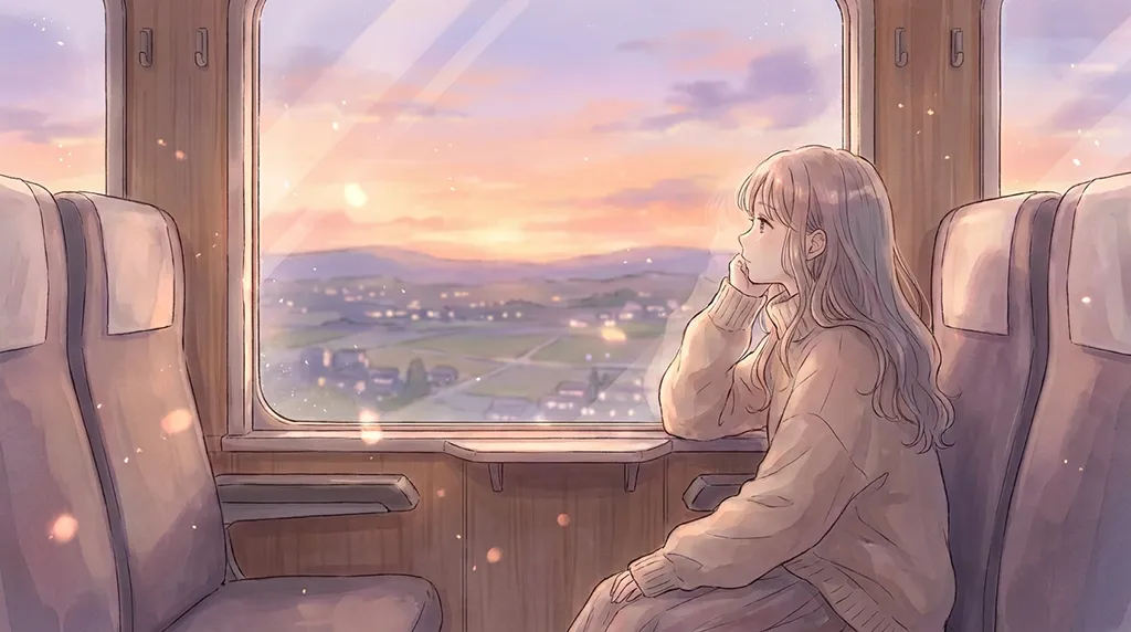 Soft Anime Girl Train Window Sunset Wallpaper