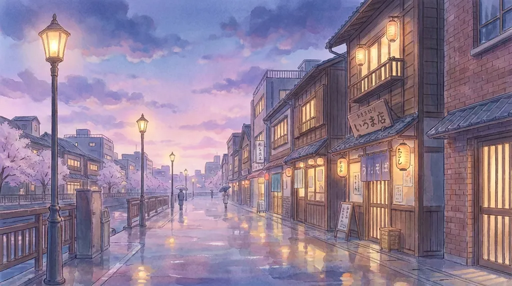 Soft Anime Rainy Japanese Street Wallpaper