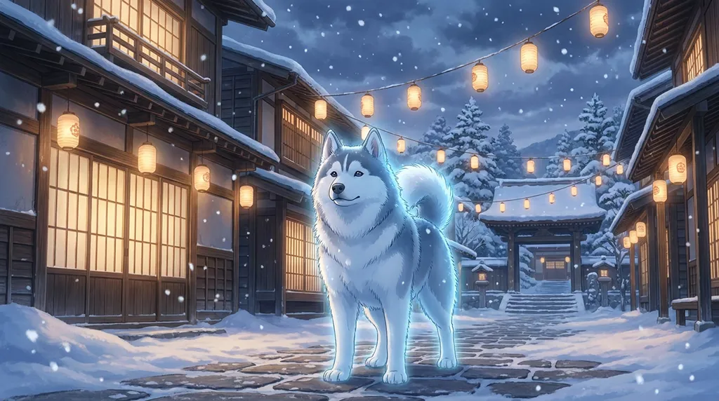 White Husky Snow Village Anime Wallpaper