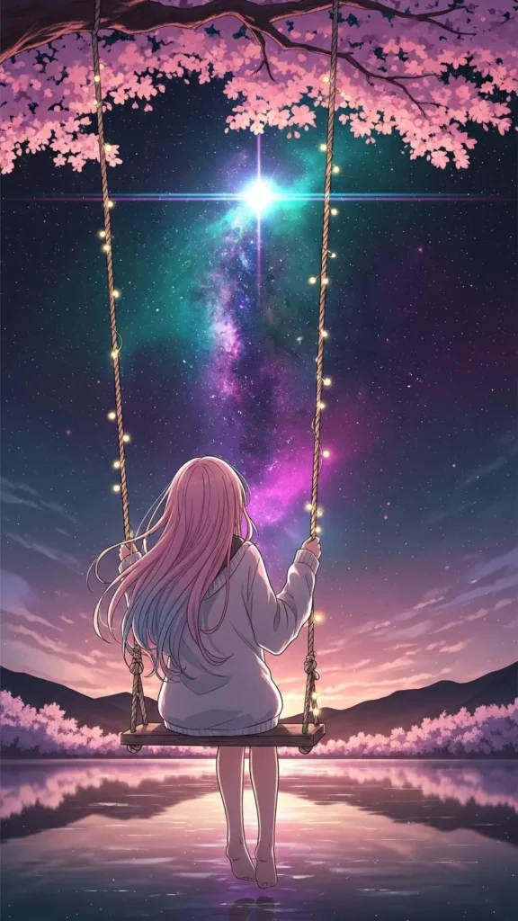 anime galaxy sakura night phone wallpaper
