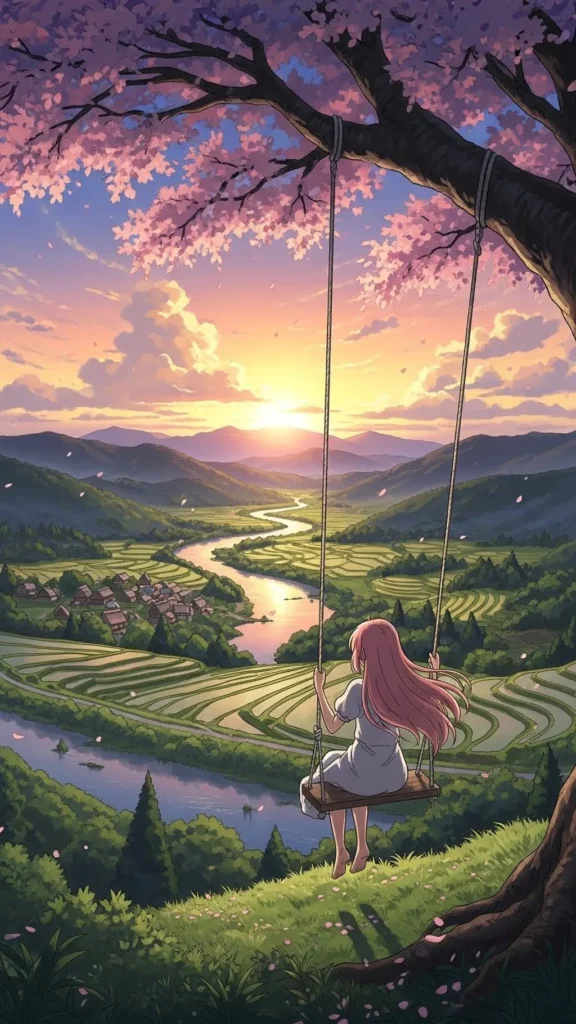 anime sakura valley swing phone wallpaper